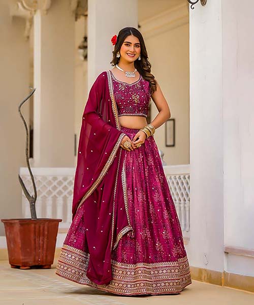 Red  Slim Georgette Designer Lehenga