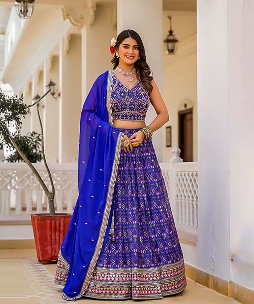 Blue  Slim Georgette Designer Lehenga