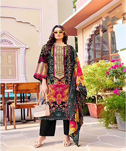 Black Pure Cambric Cotton Printed Suit