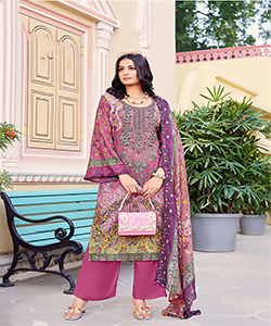 Purple Pure Cambric Cotton Printed Suit