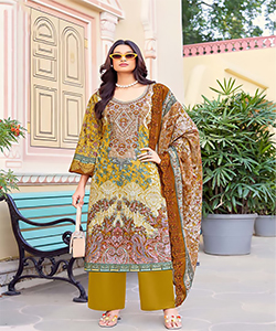 Yellow Pure Cambric Cotton Printed Suit