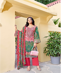 Pink Pure Cambric Cotton Printed Suit