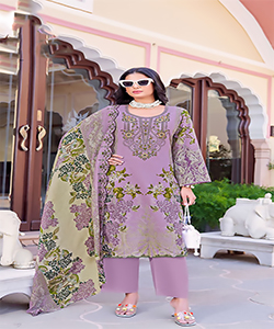 Purple Pure Cambric Cotton Printed Suit