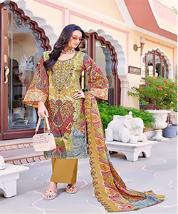 Multicolor Pure Cambric Cotton Printed Suit