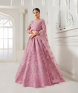 Light pink Net Designer Lehenga