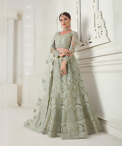 Grey Net Designer Lehenga