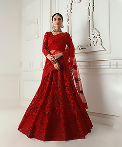 Red Net Designer Lehenga