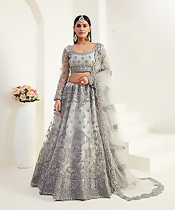 Grey Net Designer Lehenga