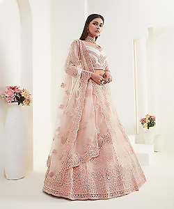 Peach Net Designer Lehenga