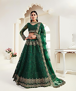 Green Net Designer Lehenga