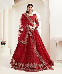 Red Net Designer Lehenga