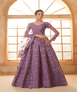 Purple Net Partywear Lehenga