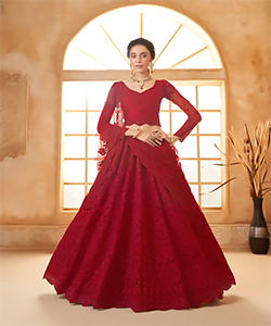 Maroon Net Partywear Lehenga