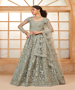 Grey Net Partywear Lehenga