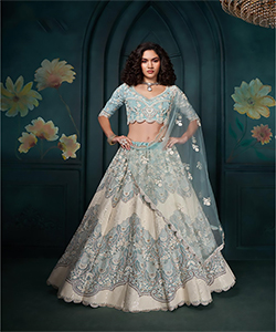 Sky Blue Net Designer Lehenga