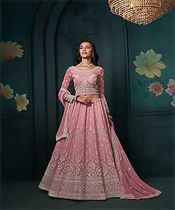 Light pink Net Designer Lehenga