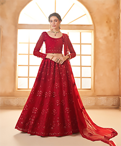 Red Net Partywear Lehenga