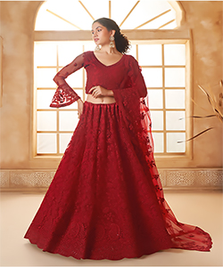 Red Net Partywear Lehenga