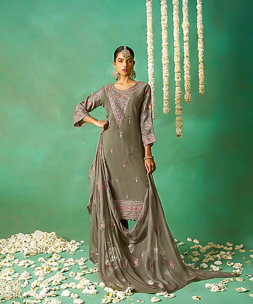 Olive Green Organza  Designer Salwar Kameez