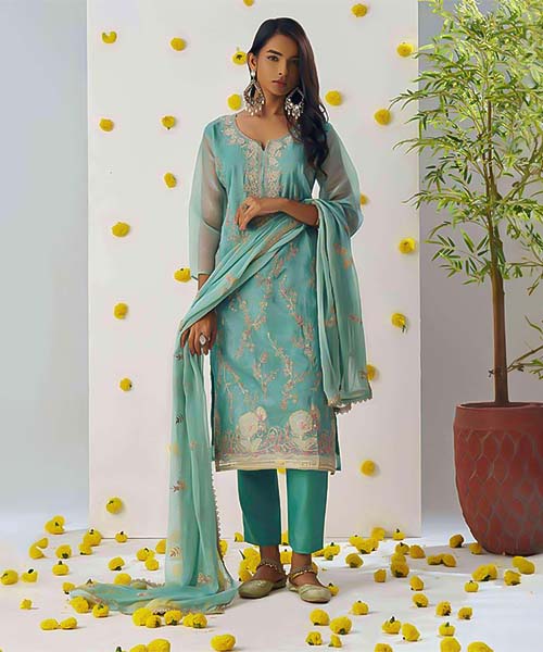 Cyan Crush Party Wear Salwar Kameez in switzerland
