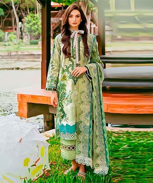 Green  Lawn Cotton Casual Wear Salwar Kameez in delhi