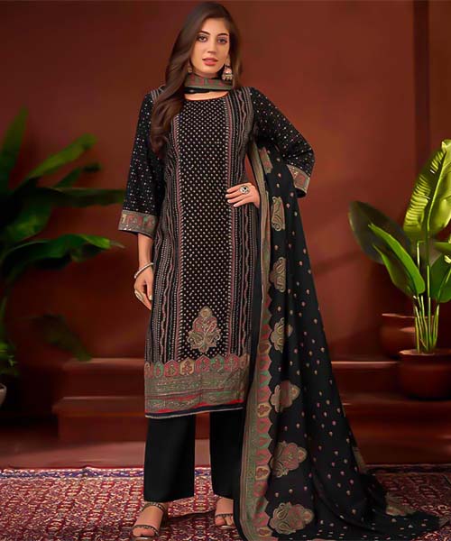 Black Viscose Rayon Casual Wear Salwar Kameez