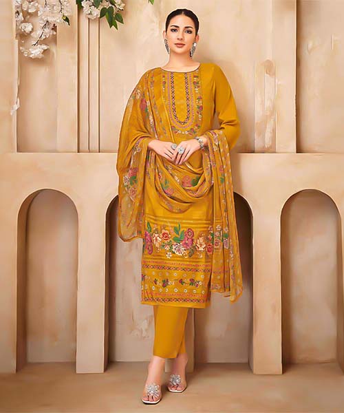 Yellow Viscose Muslin Casual Wear Salwar Kameez in switzerland