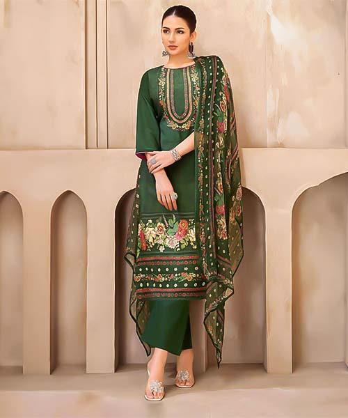 Green  Viscose Muslin Casual Wear Salwar Kameez