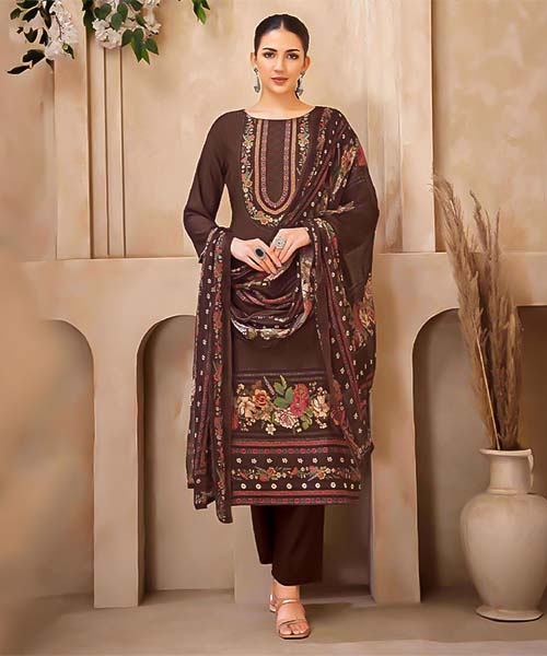 Brown Viscose Muslin Casual Wear Salwar Kameez in croatia