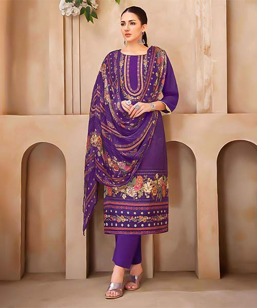 Purple Viscose Muslin Casual Wear Salwar Kameez