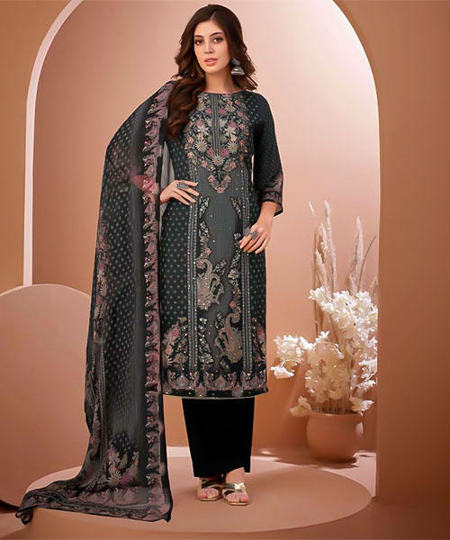 Black  Viscose Muslin Casual Wear Salwar Kameez in mumbai