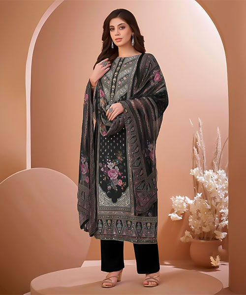 Black  Viscose Muslin Casual Wear Salwar Kameez in mumbai