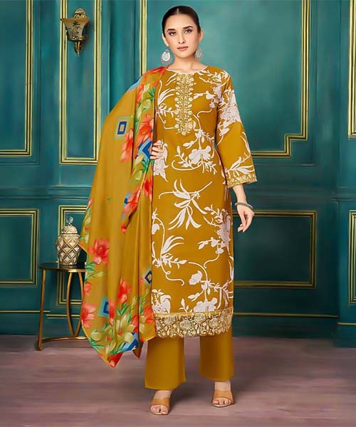 Yellow  Cambric Casual Wear Salwar Kameez in edinburgh