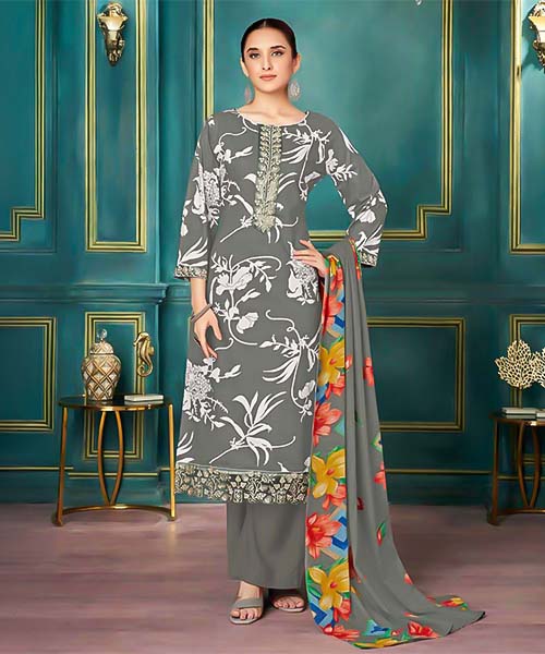 Grey  Cambric Casual Wear Salwar Kameez in edinburgh