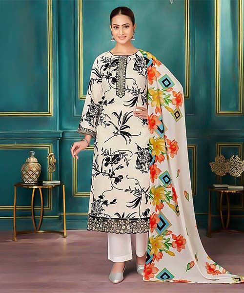 White  Cambric Casual Wear Salwar Kameez in edinburgh