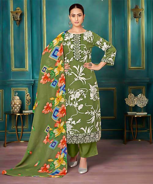 Green  Cambric Casual Wear Salwar Kameez in edinburgh