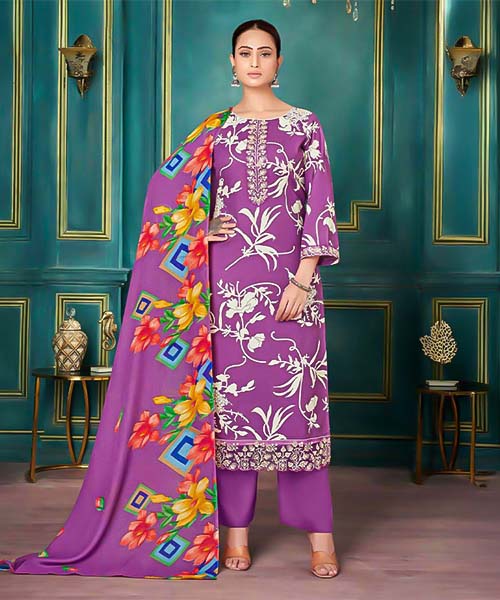 Violet Cambric Casual Wear Salwar Kameez in edinburgh