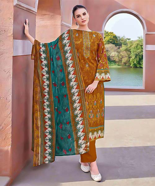 Orange  Cambric Cotton Casual Wear Salwar Kameez in edinburgh