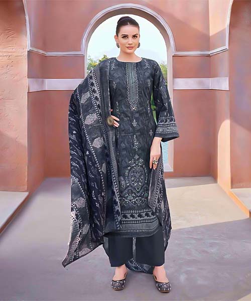 Grey  Cambric Cotton Casual Wear Salwar Kameez in edinburgh