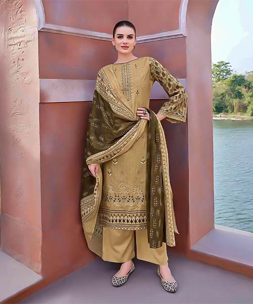 Brown  Cambric Cotton Casual Wear Salwar Kameez in edinburgh