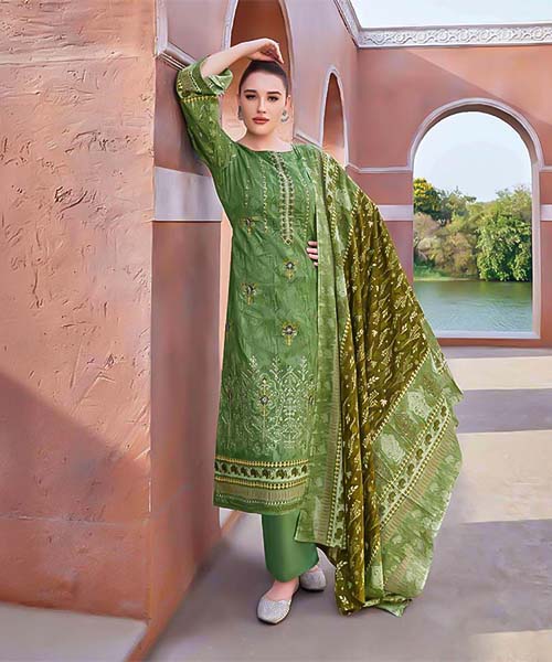 Green  Cambric Cotton Casual Wear Salwar Kameez in edinburgh