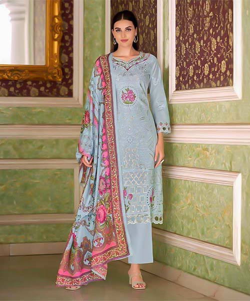 Blue  Cambric Lawn  Casual Wear Salwar Kameez in india