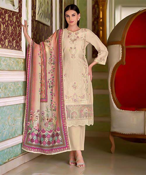 Light brown Cambric Lawn  Casual Wear Salwar Kameez in india