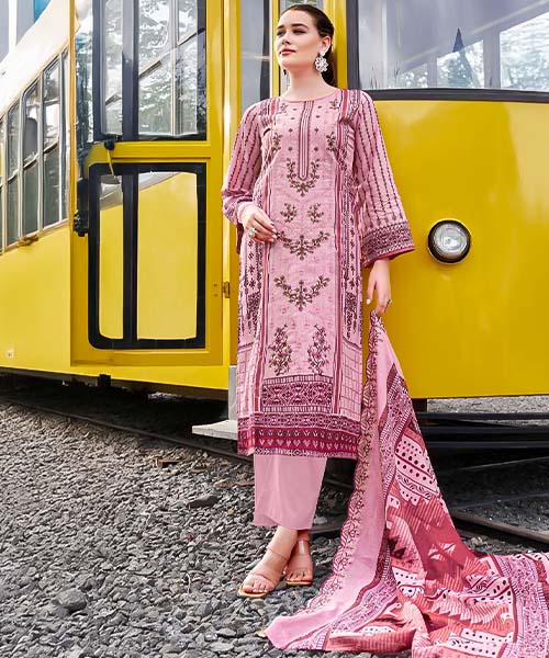 Pink  Cambric Cotton Casual Wear Salwar Kameez in romania