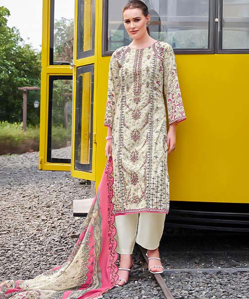 White  Cambric Cotton Casual Wear Salwar Kameez in romania