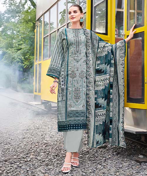 Blue Cambric Cotton Casual Wear Salwar Kameez in romania