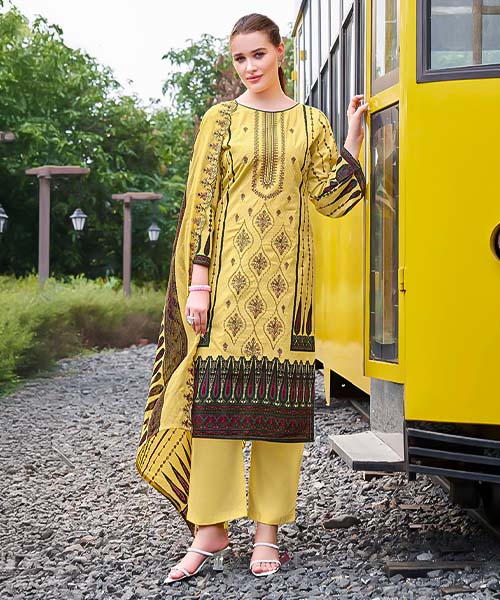 Yellow  Cambric Cotton Casual Wear Salwar Kameez in romania