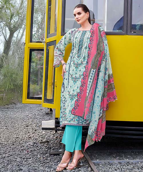 Blue Cambric Cotton Casual Wear Salwar Kameez in romania
