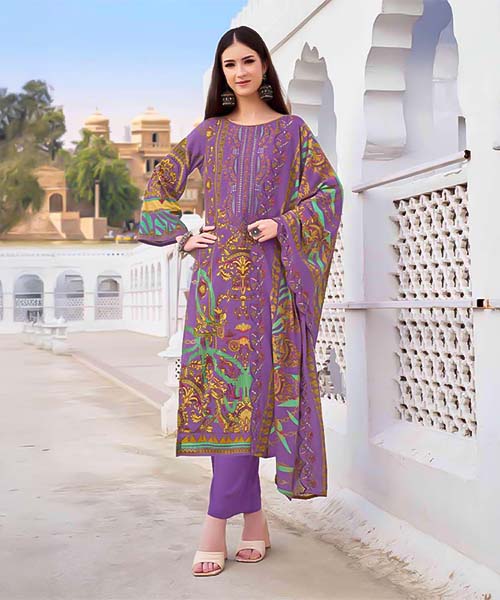 Purple  Cambric Cotton Casual Wear Salwar Kameez