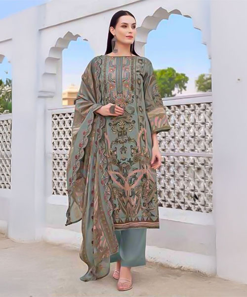 Grey Cambric Cotton Casual Wear Salwar Kameez